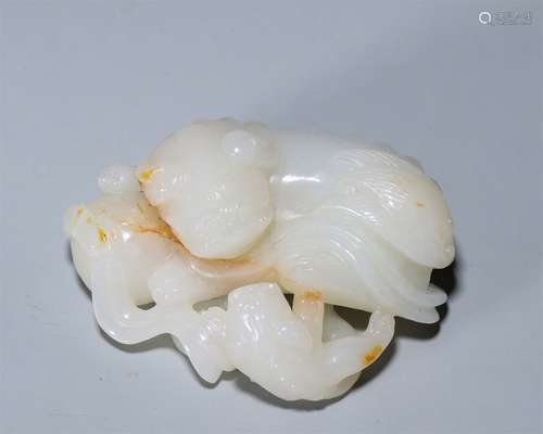 Carved Hetian Jade Lion Group