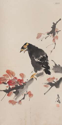 Chinese Flower and Bird Painting Paper Scroll, Wang Xuetao M...