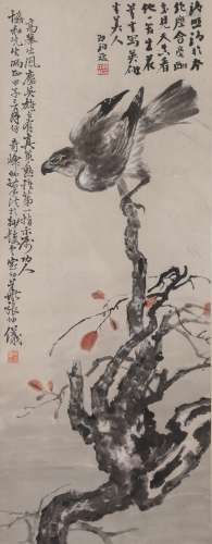 Chinese Flower and Bird Painting Paper Scroll, Zhang Kunyi M...
