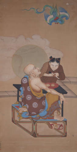 Chinese Buddha Painting by Ding Guanpeng