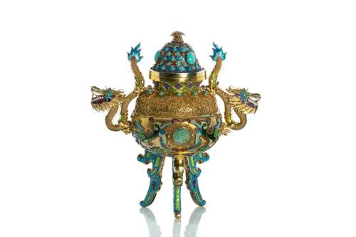 CHINESE GILT SILVER VERMEIL CENSER