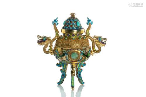 CHINESE GILT SILVER VERMEIL CENSER