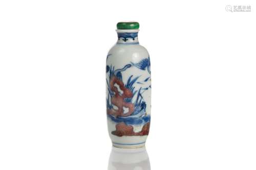 CHINESE UNDERGLAZE BLUE&RED PORCELAIN SNUFF BOTTLE