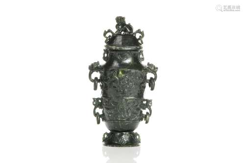 CHINESE SPINACH GREEN JADE ORNAMENTAL VASE