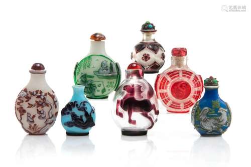 SEVEN CHINESE PEKING GLASS SNUFF BOTTLES