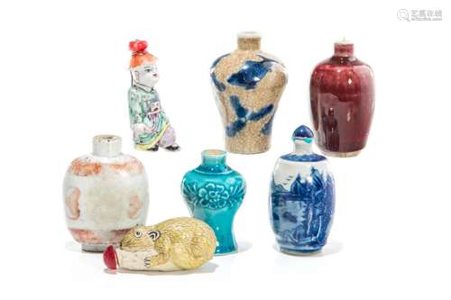 SEVEN CHINESE PORCELAIN SNUFF BOTTLES