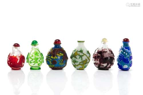 SIX CHINESE GLASS SNUFF BOTTLES