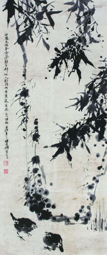 卢坤峰 花鸟 水墨纸本 立轴