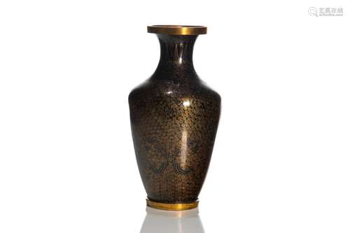 CHINESE BLACK MONOCHROME CLOISONNE VASE