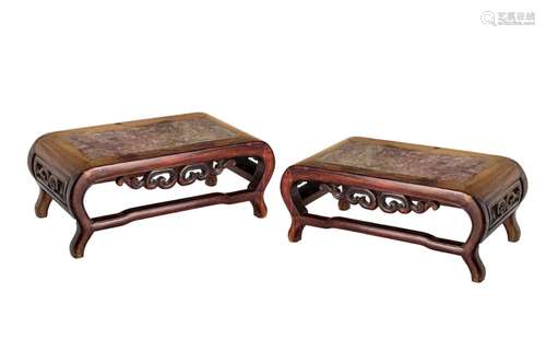 PAIR OF CHINESE HARDWOOD STANDS WITH MARBLE INSERT