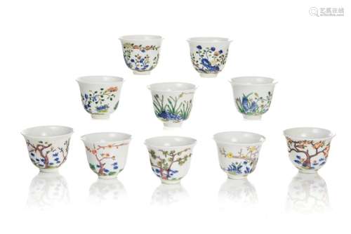 TEN CHINESE WUCAI PORCELAIN CUPS