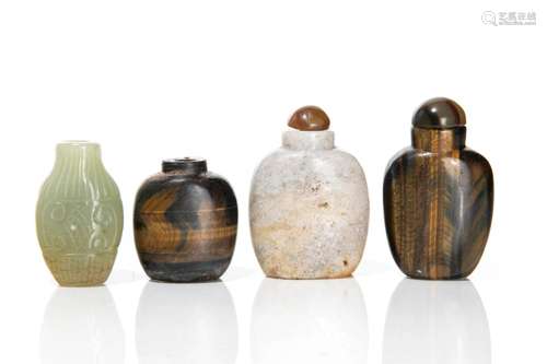 FOUR ASSORTED CHINESE JADE AND STONE SNUFF BOTTLES