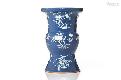 CHINESE WHITE SLIP ON BLUE PORCELAIN VASE ZHADOU