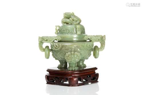 CHINESE GREEN JADEITE INCENSE BURNER