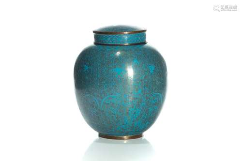 CHINESE BLUE MONOCHROME CLOISONNE COVERED JAR