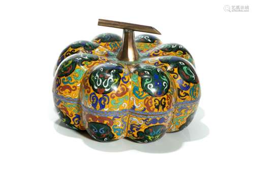 CHINESE YELLOW CLOISONNE PUMPKIN BOX