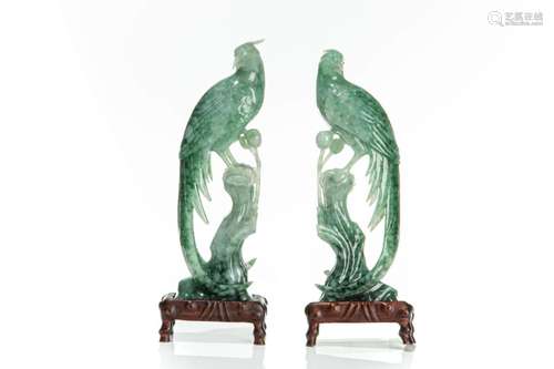 PAIR OF CARVED JADEITE BIRDS