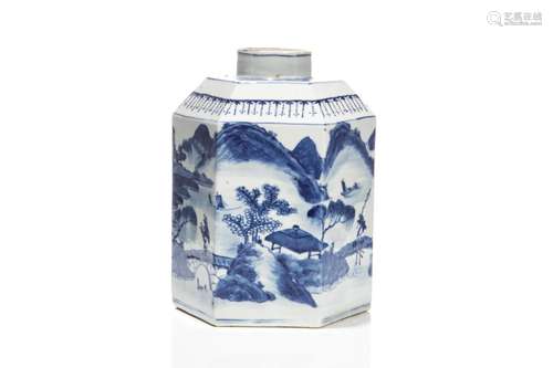 CHINESE HEXAGONAL BLUE AND WHITE PORCELAIN VASE