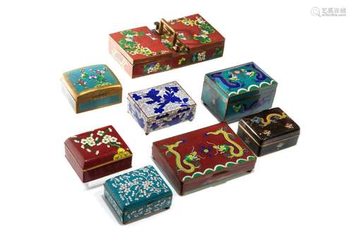 EIGHT CHINESE CLOISONNE BOXES