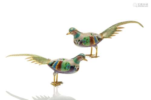 PAIR OF CHINESE CLOISONNE BIRDS