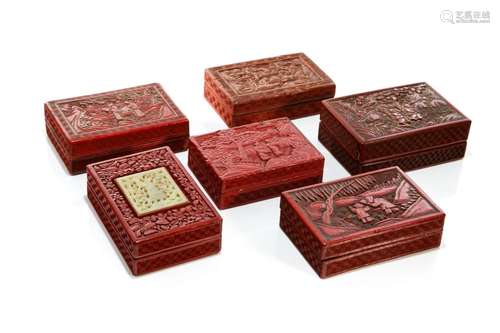 SIX CHINESE RED LACQUER RECTANGULAR BOXES