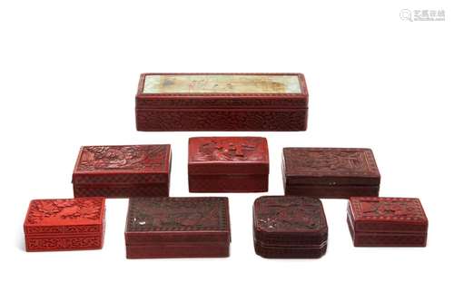 EIGHT CHINESE RED LACQUER BOXES