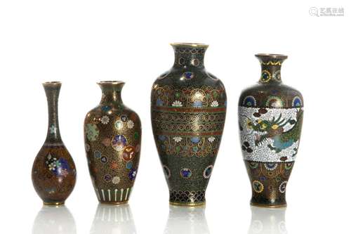 FOUR MEIJI PERIOD JAPANESE CLOISONNE VASES