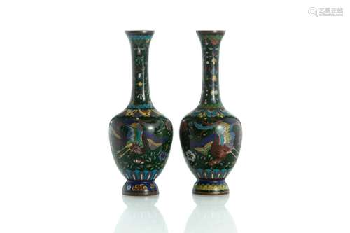 TWO SMALL JAPANESE CLOISONNE BOTTLE FORM VASES