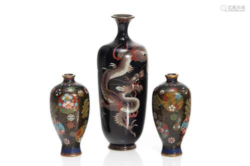 THREE JAPANESE CLOISONNE MINIATURE VASES