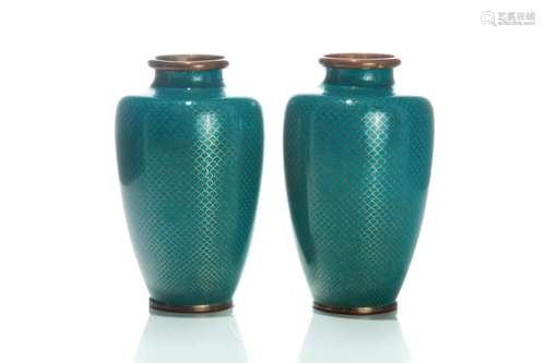 PAIR OF CHINESE BLUE MONCHROME CLOISONNE VASES