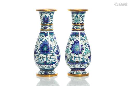 PAIR OF CHINESE WHITE & BLUE CLOISONNE VASES