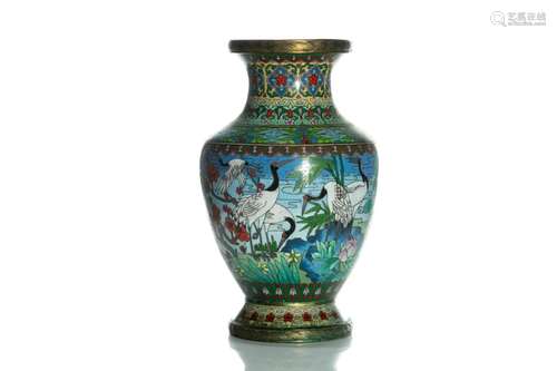 CHINESE CLOISONNE VASE WITH CRANES