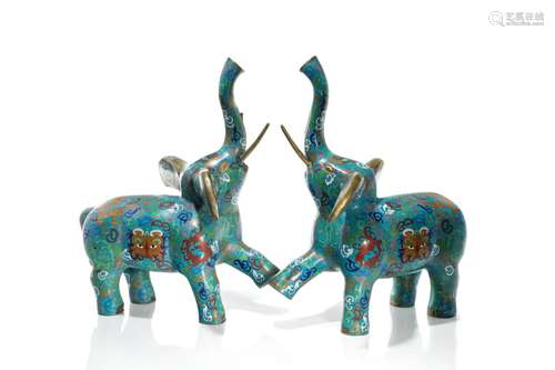 PAIR OF CHINESE BLUE CLOISONNE ELEPHANTS