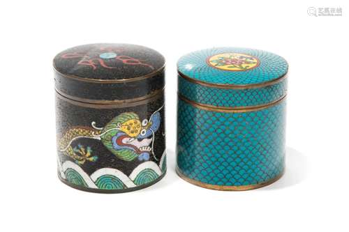 TWO CHINESE CLOISONNE CADDYS