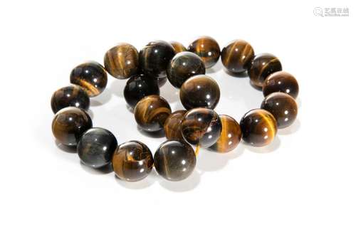 PAIR OF CHINESE TIGER EYE STONE BEADED BRACELETS