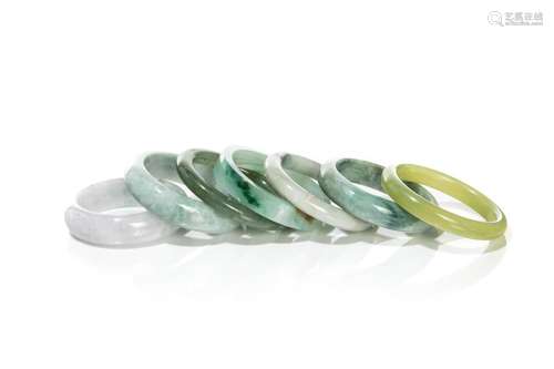 SEVEN CHINESE JADE & STONE BANGLES