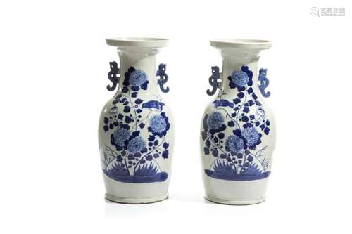 PAIR OF CHINESE CELADON BLUE & WHITE VASES