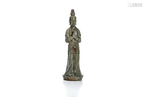 CHINESE CELADON GLAZED CERAMIC STANDING FIGURE