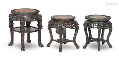 THREE CHINESE CARVED HARDWOOD STANDS