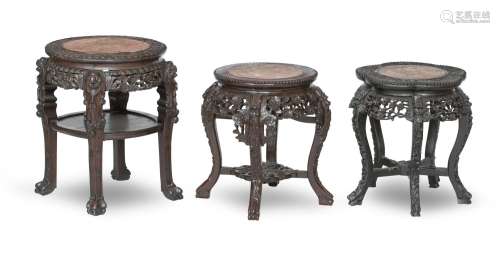 THREE CHINESE CARVED HARDWOOD STANDS