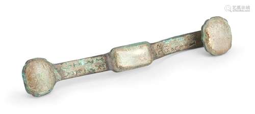 A BRONZE AND JADE RUYI SCEPTRE