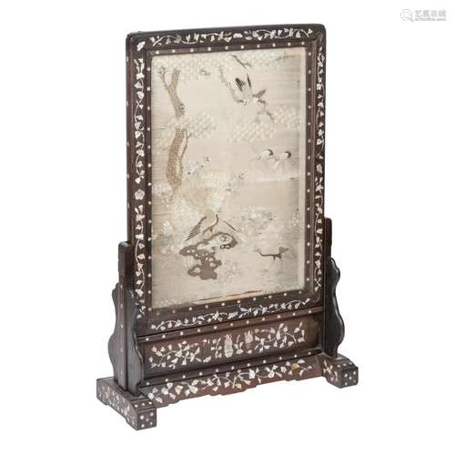 A LATE 19TH CENTURY CHINESE MOTHER-OF-PEARL INLAID WOOD TABL...