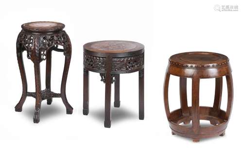 A 19TH CENTURY CHINESE ROSEWOOD AND ROUGE MARBLE JARDINIERE ...