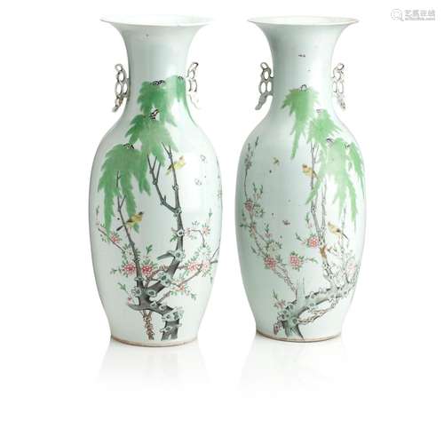 A PAIR OF CHINESE FAMILLE ROSE VASES