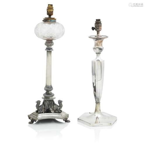 A VICTORIAN ELECTROPLATED OIL LAMP