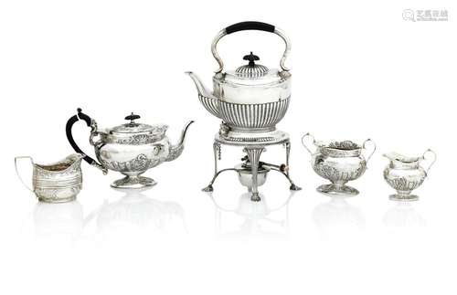 AN EDWARDIAN SILVER THREE PIECE TEASET