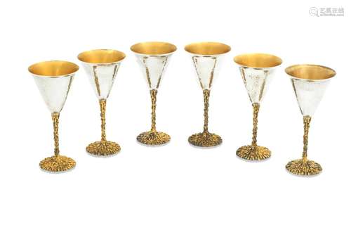 A SET OF SIX ELIZABETH II PARCEL GILT GOBLETS