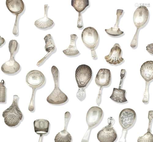 A COLLECTION OF TWENTY-FOUR GEORGE III AND LATER CADDY SPOON...