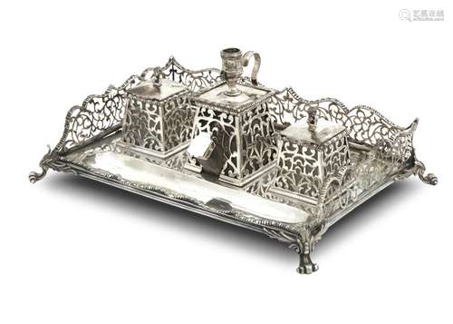 A VICTORIAN SILVER INKSTAND