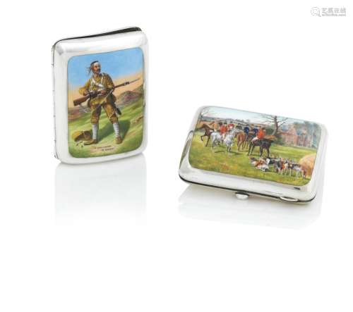 TWO VICTORIAN SILVER AND ENAMEL CIGARETTE CASES
